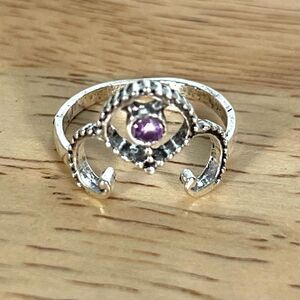 Studded Texture Embracing Lilac Purple Rhinestone Ring, Antiqued Silver Tone 8.5